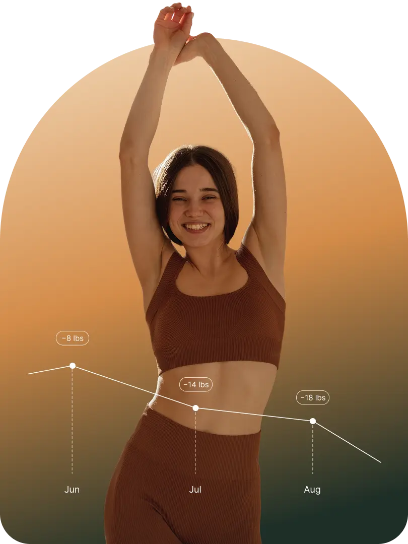 A Solstice member in warm morning light, with a downward weight-loss trend line